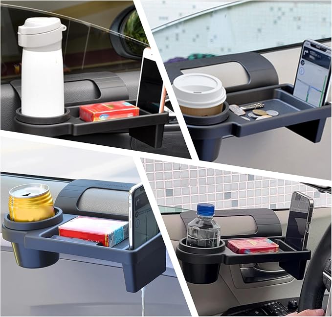 Car Cup Holder, Car Window Multifunctional Organizer, Vehicle Door Side Hanging Rack, Cell Phone Storage Box, Plug & Play Vehicle Storage with Sponge Pads, for Most Cars (Black #A)