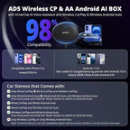 AI CarPlay Box Dual-WiFi Wireless CarPlay&Android Auto Adapter | Built-in Android Multimedia System, Video & Music Apps, Navigation, AI Voice, Support Factory Wired CarPlay/Android Auto