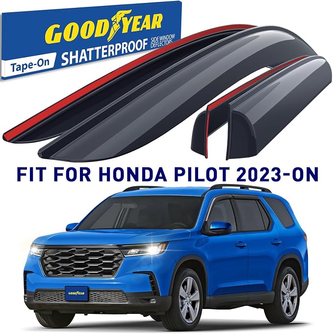 Goodyear Shatterproof Window Deflectors for Honda Pilot 2023-2026, Tape-on Rain Guards, Window Visors, Vent Deflector Visor, Car Accessories, 4 pcs. - GY008783