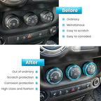 Audio Air Conditioning Button Cover Decoration Twist Switch Ring Trim for Jeep Wrangler JK JKU Patriot 2011-2018, Compass 11-16, Liberty 08-12, Dodge Challenger 08-14 Interior Accessories (Light Blue)