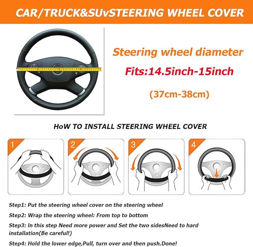 15 Inch Car Leather Steering Wheel Cover, Automotive Accessories Elastic Breathable Anti-Slip Soft Wheel Protector Fits Men and Women, Suitable for SUVs, Trucks, Vehicles and RVs (Green)