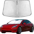 Windshield Sun Shade Compatible for Tesla Model 3 & Model Y Juniper 2017-2024 2025 2026, Sun Visor for EV Front Window Sunshade, Foldable Heat & UV Protector, Car Accessories