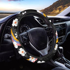 Groovy Hippie Flower Pattern Sweat Absorption Steering Wheel Cover with Anti-Slip Lining for Car Truck SUV Van Universal Car Wheel Cover Polyester Cover Car Decoration