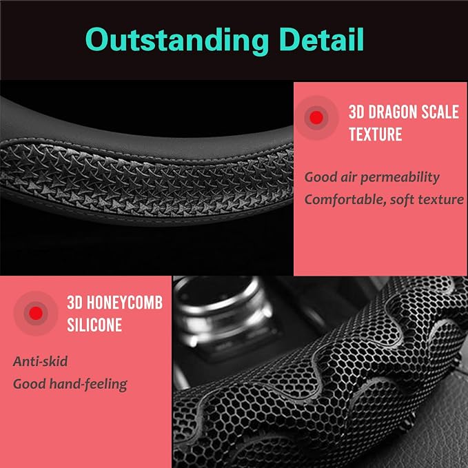 Small Size Steering Wheel Cover Great Grip with 3D Honeycomb Anti-Slip Design, 14 Inch (All Black)