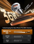 69W Mini Cigarette Lighter Adapter Car Charger USB C Fast Charging, 12V Cigarette Lighter USB Car Charger Fast Charging Adapter, for iPhone 17 Pro Max 16 15 14 13 12 Plus Mini, Samsung S26 S25