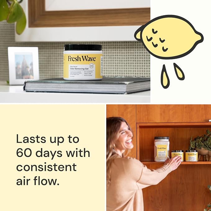 Lemon Odor Removing Gel, 15 oz., Pack of 2 - Safer Odor Absorbers for Home, Natural Plant-Based Odor Eliminator, Every 15 oz. lasts 30-60 Days, For Cooking, Trash & Pets