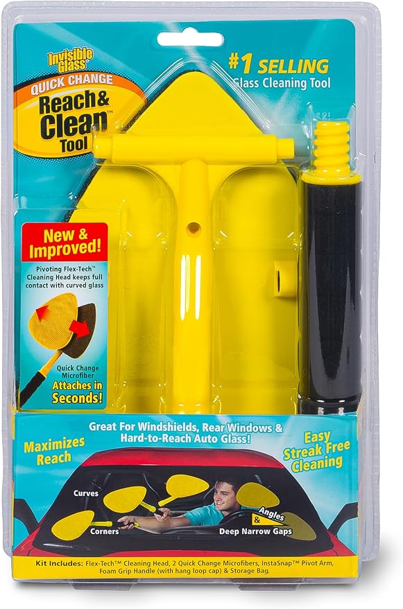 95160 Reach & Clean GlassWindshieldCleaner ToolKit With ExtendableHandle, ReusableQuickChange Microfibers,StorageBag for AutoWindshield,Trucks, SUVs, RVs,Windows (Pack of 4)