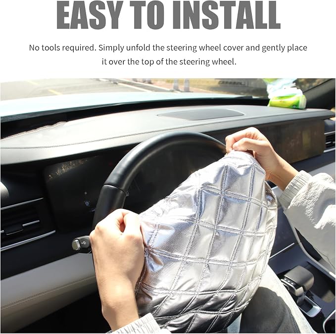 Upgraded Car Steering Wheel Cover Sun Shade,Aluminum Film Car Wheel Cover with 3-Layer Structure for Heat Insulation,Foldable 15.75" Steering Covers for Cars SUVs