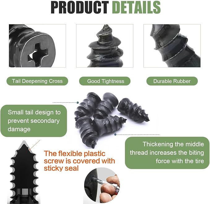 Tire Repair Rubber Nails Kit with 2 Sizes,2026 New Vacuum Screw Type Tire Plug Fast Tool with Screwdriver,Self-Service Screw in Tire Plugs Repair Tools for Car,Motorcycle,Truck,Bikes (40Pcs)