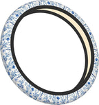 Blue Floral Steering Wheel Cover for Women & Men – Universal 15 Inch Car Accessories, Non-Slip & Stylish Design, Fits Most Cars, SUVs, and Auto