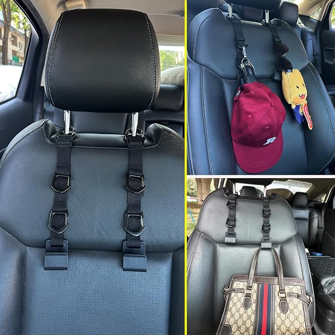 Car Headrest Hooks, Backseat Storage Organizer Hangers, Universal Vehicle Seat Back Hooks, 4 Pack