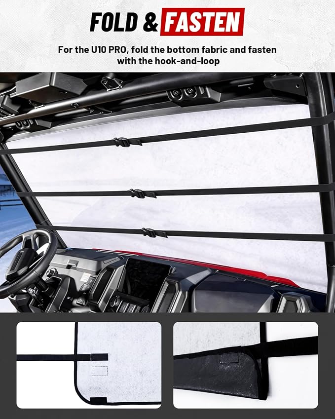 UTV Windshield Snow Cover Compatible with Cfmoto Uforce 1000/1000 XL 2019-2025 and U10 Pro, Waterproof Transport Windshield Protector for Ice and Snow (Black)