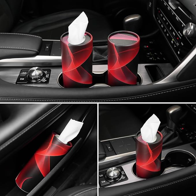 Car Tissue Holder, 4 Pack Car Cup Holder Facial Tissues with Travel Tissue Bag, Quick and Convenient Flower Combination Car Tissue Box(4 Canisters/200 Tissues) Black - Red