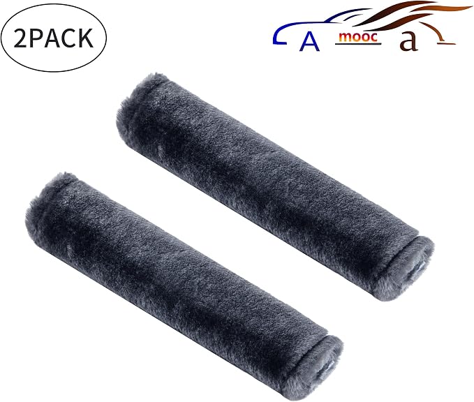 Soft Faux Fur Universal Fit Seatbelt Cover Car Truck SUV Airplane Seat Belt Shoulder Pad for Carmera Backpack Straps Neck Cushion Protector 2 Pack 10.5in Dark Blue Grey