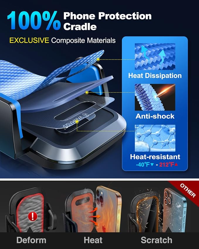 【85+LBS Strongest Suction & Military-Grade Ultimate Car Phone Mount【Patent & Safety Certs】 Cell Phone Holder for Dash Windshield Vent for iPhone 17 Pro Max Automobile Accessory Kits,Light Blue