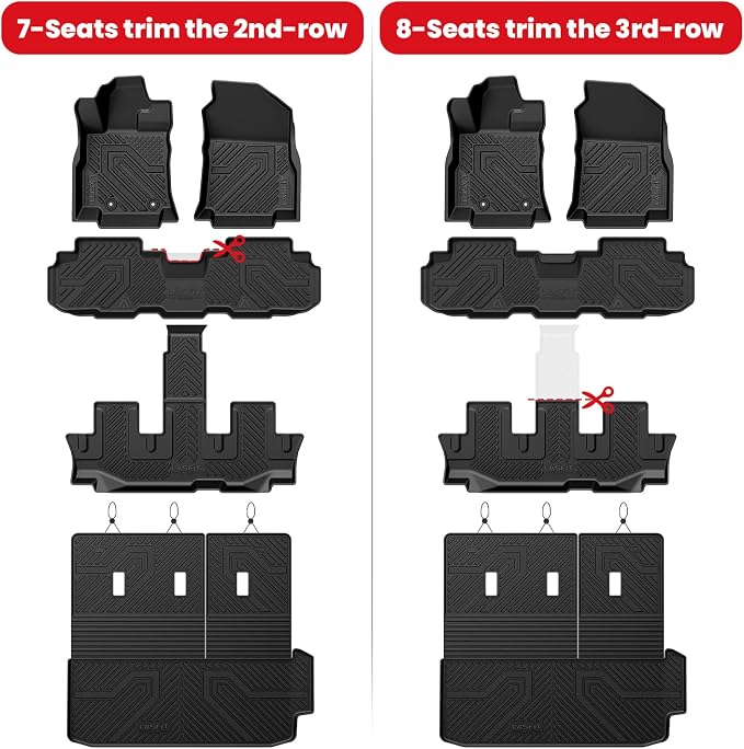 Floor Mats & Backrest Mats & Cargo Mat for Subaru Ascent 2019-2026 7/8 Passenger, All Weather TPE Custom Fit Floor Liners for Subaru Ascent Full Set Accessories Car Mats,Black