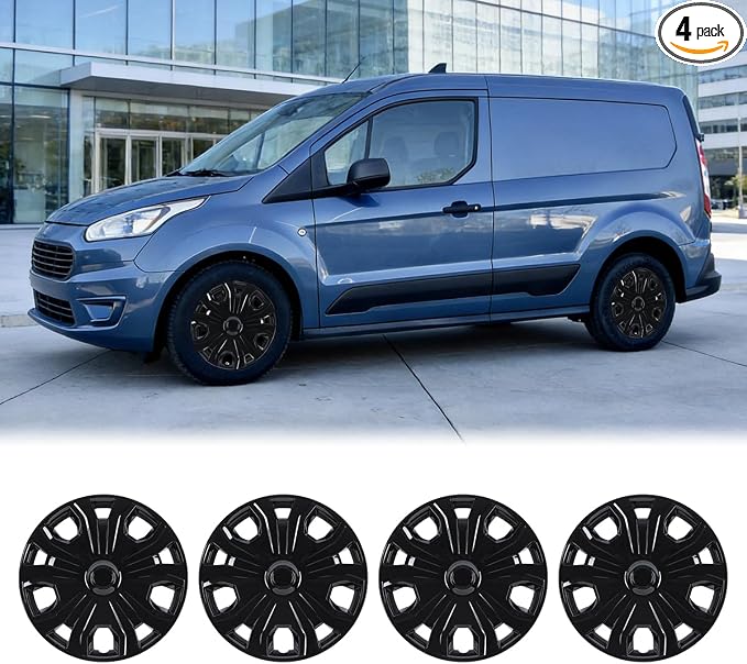 4Pcs 16 2014-2023 Wheel Hubcaps Wheel Cover Fits for Ford Transit | Connect Steel PP Material Snap-On Installation inch Car ReplacementBlack Lacquer