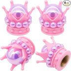4PCS Crown Bling Tire Stem Valve Caps, Crystal Diamond Tire Air Cap Set Universal Copper Core Stem Covers for Cars, SUV, Trucks, Bikes, Motorcycles, Bicycles (Pink & Purple)
