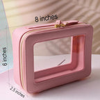 Toiletry bag waterproof cosmetic organizer with handle large opening for travelling (Pink)