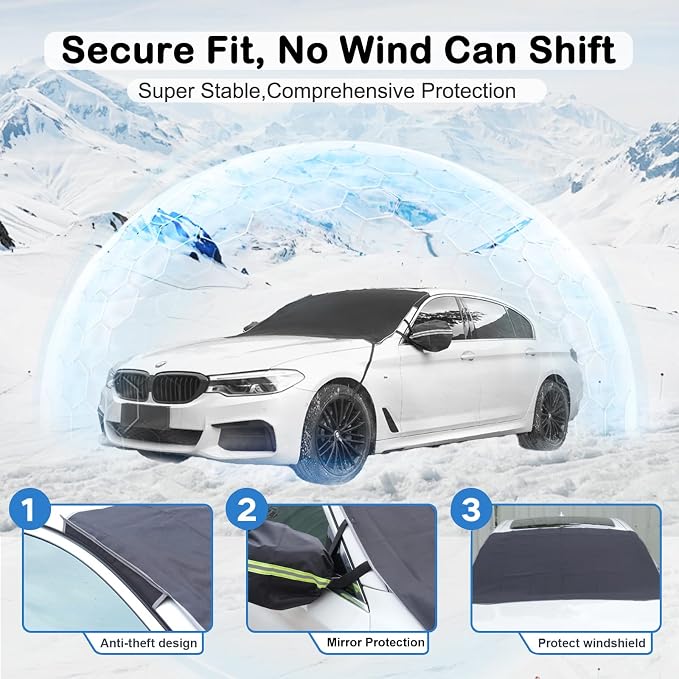 DooGooCoo [Upgraded] 7-Layer Car Windshield Snow Cover, [Efficient Winter Protection] Against Snow, Ice, Frost and Water, [Military-Grade Durable] Universal Fit for Cars, SUVs, and Trucks-Medium