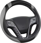 Customized Auto Car Steering Wheel Cover for Hyundai,Tucson,Sonata,Elantra,Santa Fe,Genesis,Sonata Hybrid,Azera,Venue,Kona, 14.5-15 inches(Black+Gray - Standard Size)