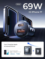 Car Charger USB C, 69W Cigarette Lighter USB Charger Adapter, Car Accessories Gifts for Men, Mini USBC Cars Fast Charging Adapter USBC Type C 12V Plug Outlet, for iPhone 17 Pro Max 16 15 14 13