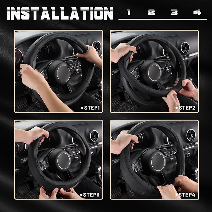 Car Steering Wheel Cover for Prius Civic Model 3 Model Y Camaro, Small Size 14-14.25 inch, Black Microfiber Leather