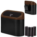 Mini Car Trash Can with Lid, Small Car Garbage Can, Cute Leakproof ABS Car Trash Bin, Car Accessories for Interior, Garbage Bin for Car, Home, Office with 60pcs Trash Bags Black/Brown