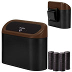 Mini Car Trash Can with Lid, Small Car Garbage Can, Cute Leakproof ABS Car Trash Bin, Car Accessories for Interior, Garbage Bin for Car, Home, Office with 60pcs Trash Bags Black/Brown
