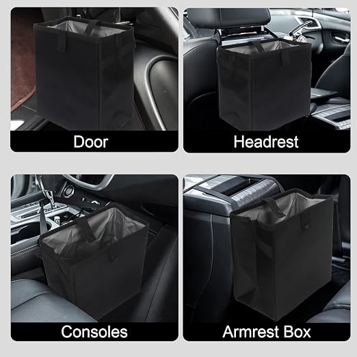 Car Trash Can, Leak-Proof Waterproof Trash Bin Collapsible Portable Auto Garbage Bag Large Capacity Trashcan Storage Bag Multipurpose Car Organizer Hanging (Black)