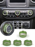 HVAC Climate Control Panel Knob Trim Kit & Light Control Switch Cover, Air Conditioner Knob Aluminum Alloy Ring for 2018-2024 Jeep Wrangler JL JLU & Gladiator JT, Interior Accessories, Green