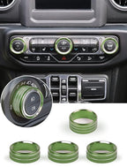 HVAC Climate Control Panel Knob Trim Kit & Light Control Switch Cover, Air Conditioner Knob Aluminum Alloy Ring for 2018-2024 Jeep Wrangler JL JLU & Gladiator JT, Interior Accessories, Green