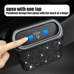 Bling Car Trash Can with Lid, Crystal Rhinestones Leakproof Auto Garbage Hanging Container Bin, Multipurpose Diamond Dustbin Storage Organizer, Universal Vehicle Accessories (Black)