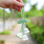 Lily Flower Handmade Knitted Car Mirror Hanging Accessories, Rear Riew Mirror Accessories Car Decorations for Women Men