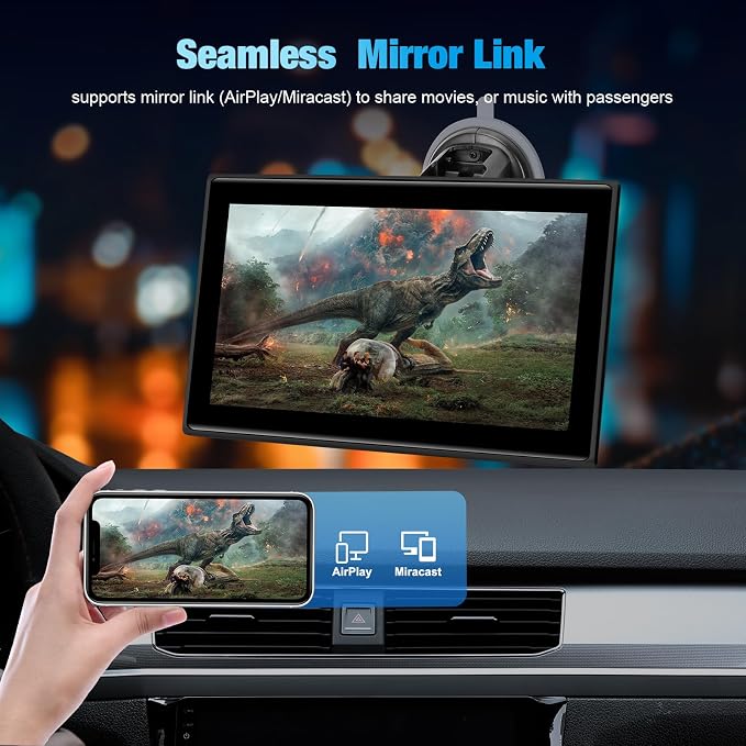 Carplay Screen for Car，7" Portable Wireless Carplay & Android Auto - HD Touchscreen Car Play with Bluetooth, Mirror Link, Live Map,Voice Control, FM Transmit (Black)