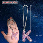 Bling Pink Car Accessories for Women Letter Charm, Rainbow Color Rear View Mirror Cute Crystal Pendant Car Decorations, Lucky Gifts Girly Diamond Rhinestone Charm Letter K