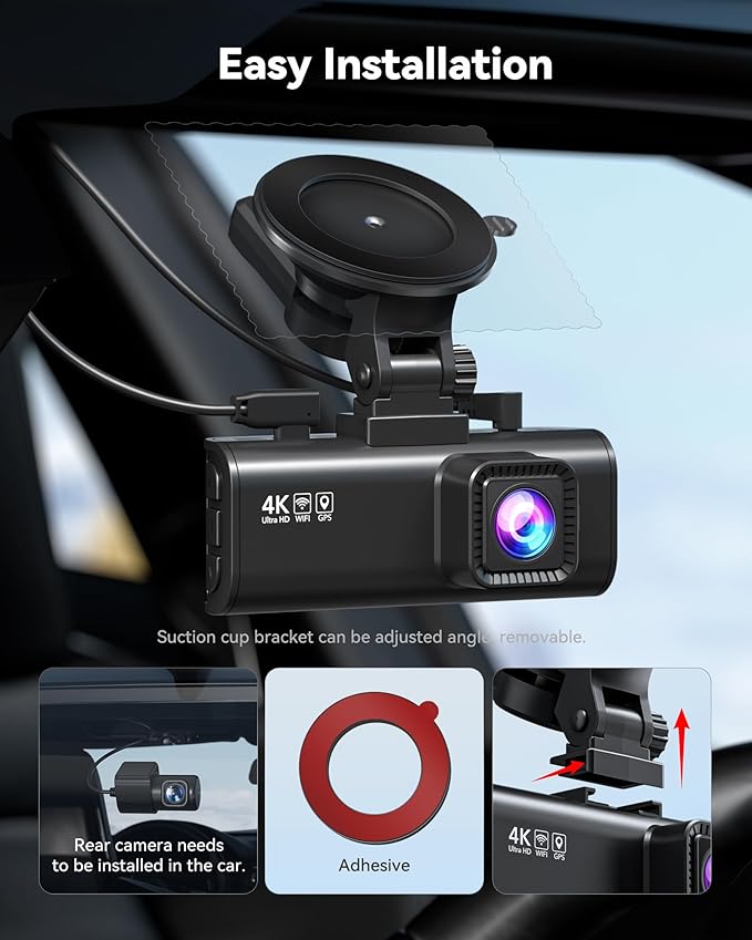 Dash Cam 4K Front and 1080P Rear, STARVIS 2 Sensor, 5.8GHz WiFi (20MB/s), GPS, WDR & HDR Night Vision, 170°Wide Angle, Parking Mode, Loop Recording with Emergency Lock(SD Card Not Included)