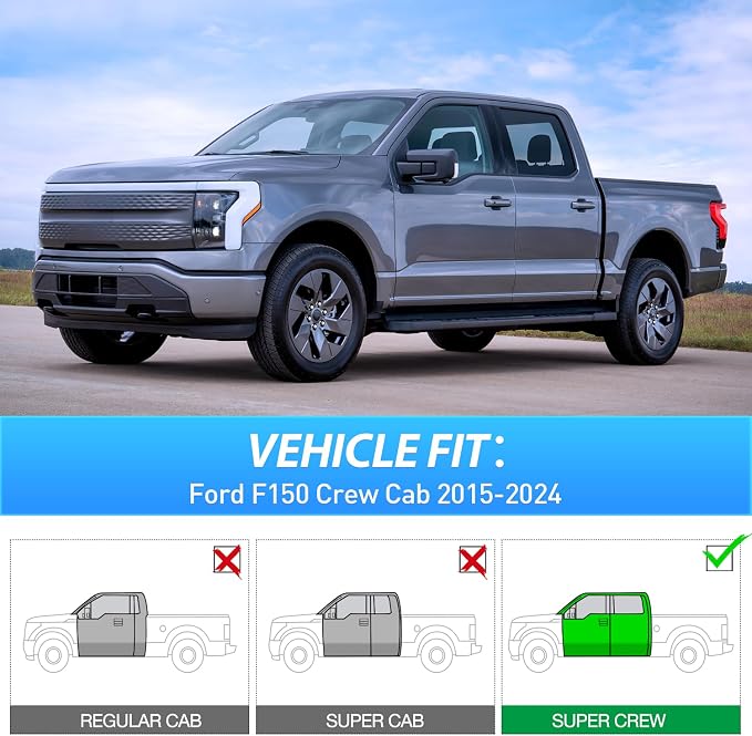 Tape-On Rain Guards for Ford F-150 SuperCrew Cab 2015–2020 (Black Window Trim Only, Not for Chrome Trim/Lariat/Limited), Window Visors Vent Wind Deflectors-4PCS