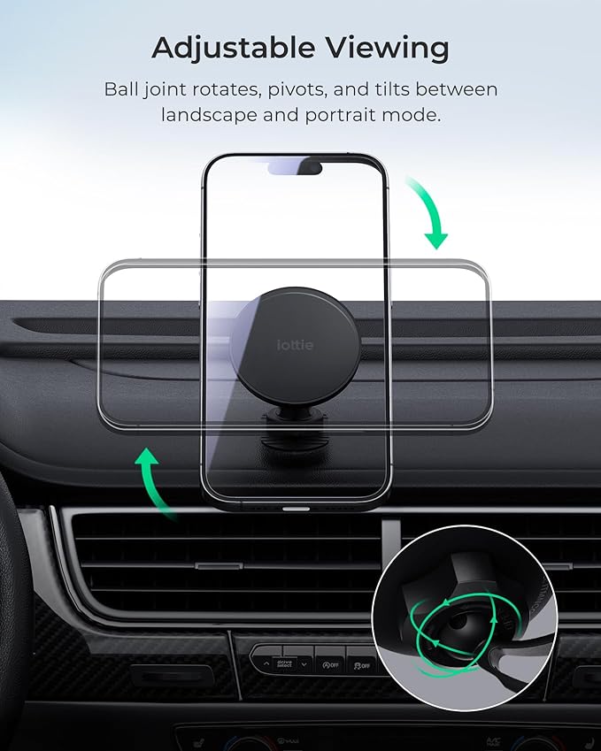 iTap 3 Magnetic Flush Mount Car Mount Phone Holder with Magnetic Ring Adapter. Compatible with iPhone, Samsung Galaxy, Google Pixel, Huawei, LG, and All Qi Compatible Smartphones