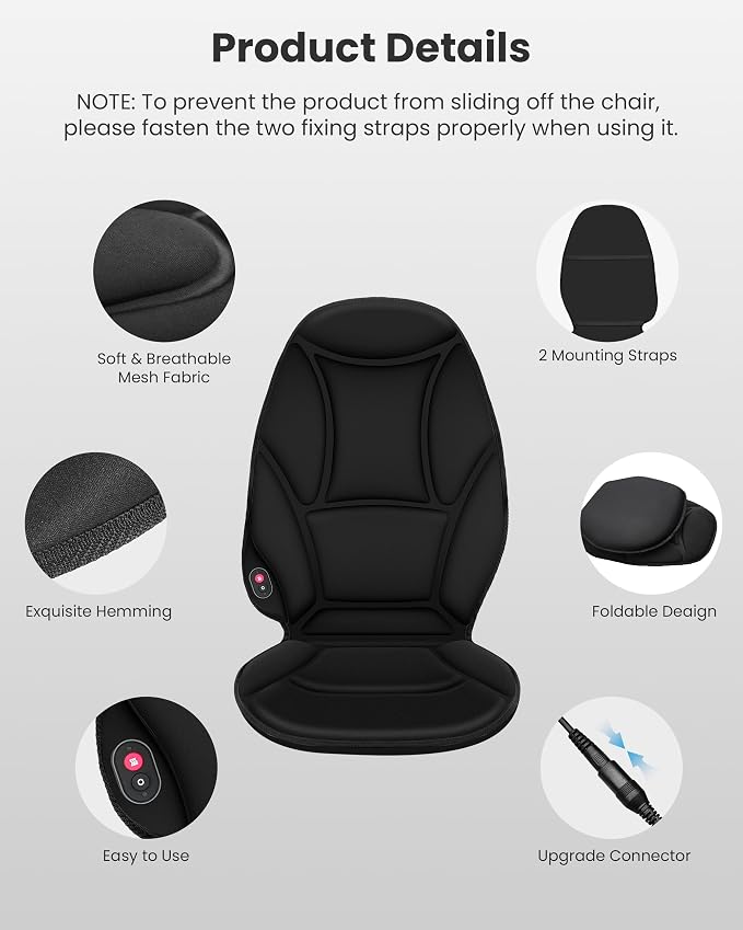 Vibration Back Massager with Heat, Heated Massage Chair Pad, Massage Seat Cushion, Chair Massager pad, seat Warmer 5 Vibrating Modes & 2 Heat Levels, Ideal Gifts for Men Women