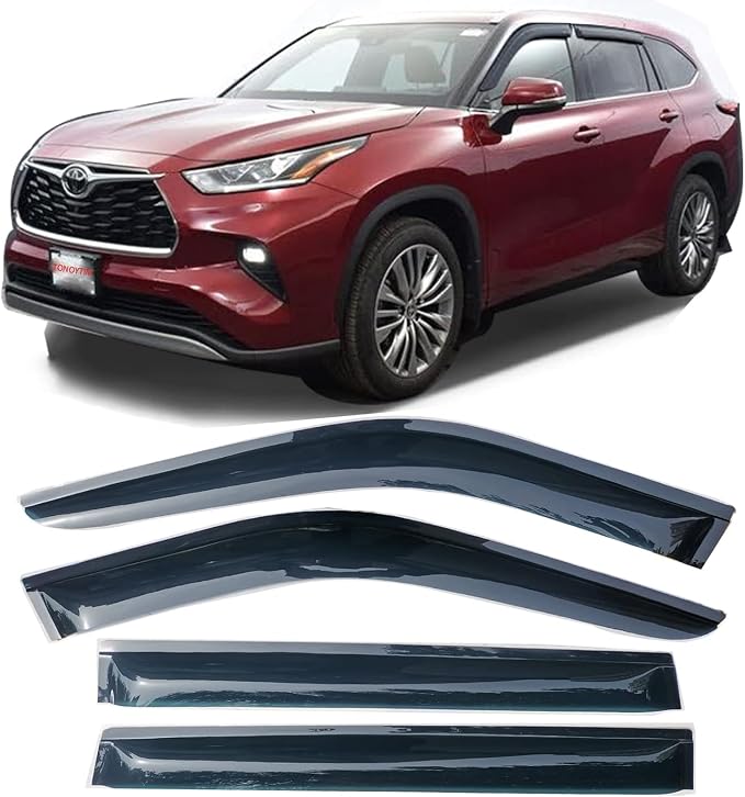 94739 Window Visors Rain Guards Tape-On Side Vent Deflectors Compatible with Toyota Highlander 2020-2025,Sun Shade 2020 2021 2022 2023 2024 2025 4-Pieces Set