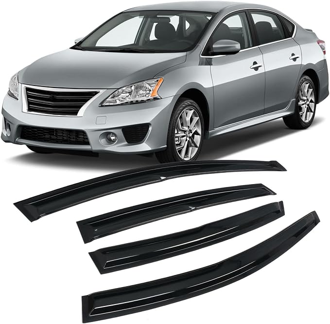Tape-On Rain Guard 4-Piece for 2013-2019 Nissan Sentra Windows Visor Shield Shade Smoke 94248