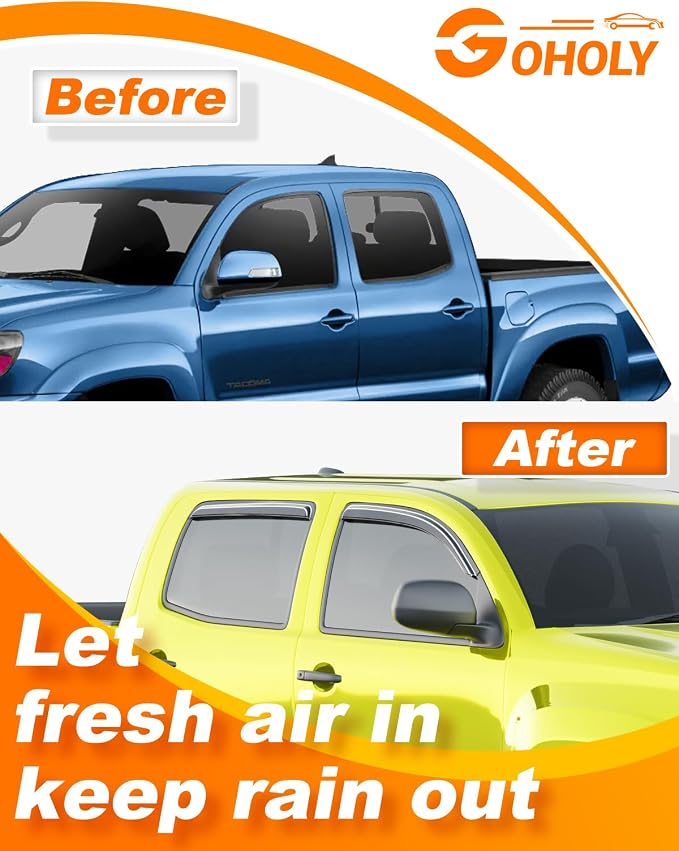 Extra-Thick Window Rain Guard for Toyota Tacoma 2005-2015 Double Cab Rain Guards Tape-on Side Truck Window Visors Low Profile Vent Visor Window Deflectors Vent Shades Car Accessories