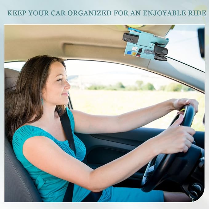 2 Packs Car Sun Visor Organizer, Sunglasses Holders for Car Sun Visor PU Auto Interior Accessories Storage Travel Document Holder with Multi Pocket (Blue, 12.2 x 6.1 Inches)