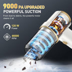 Handheld Car Vacuum Cleaner, 9000PA Vacuum Cleaner & Air Duster, 120W High Power Vacuum Portable Cordless, Hand Held Vacuum Rechargeable with Multi-Nozzles & LED Light for Home, Car, Office