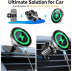 for Magsafe Car Mount Charger【100% Stable】 15W Magsafe Car Charger Magnetic Phone Holders for Your Car Accessories for Women Men car Phone Holder Wireless Car Charger for iPhone (Gray)