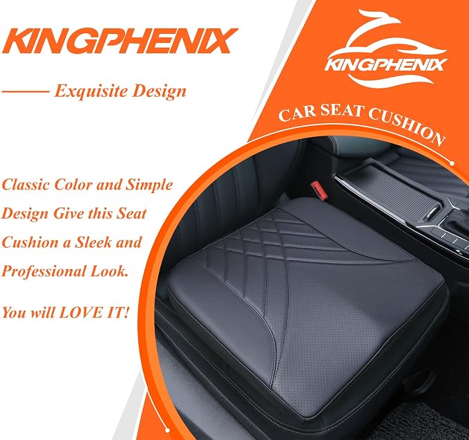 Premium Car Seat Cushion, Memory Foam Driver Seat Cushion to Improve Driving View- Coccyx & Lower Back Pain Relief - Seat Cushion for Car, Truck, Office Chair (Leather Black)