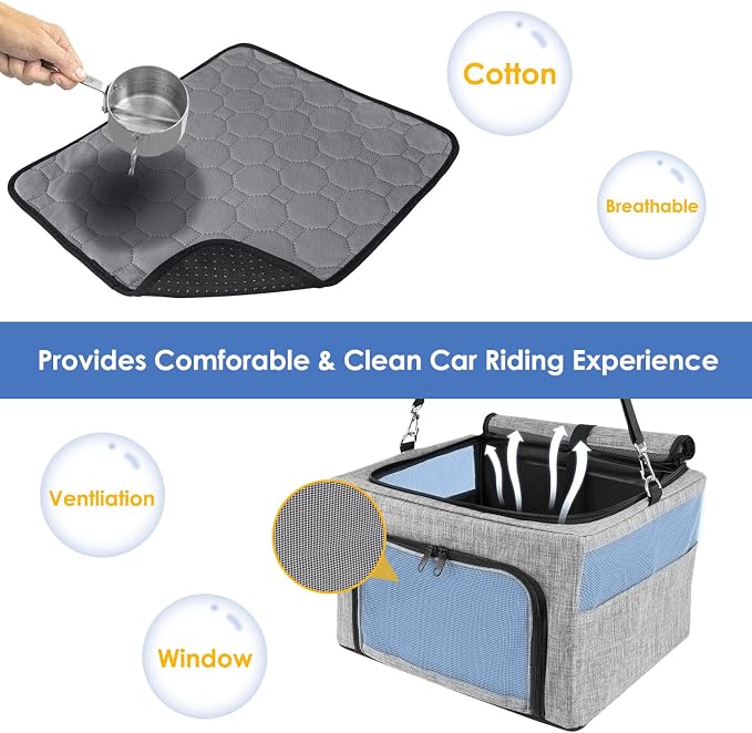 Dog Booster Car Seat, Reinforce Metal Frame Safe Pet Car Seat with Seatbelt & Waterproof Pee Pad & Top Cover | Portable Collapsible Puppy Carrier Bag | for Small Dogs Cats (with Soft Pad)