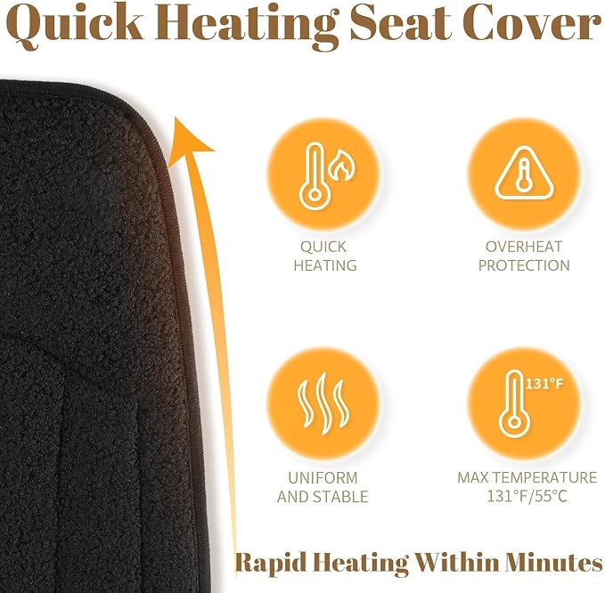 Heated Seat Cover with Fast Heat Warmer, Large Size Winter Seat Cushion Heating Pad Warm Christmas Holiday Gift for Home Office Winter, 3 Models Setting, Black
