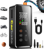 Tire Inflator Portable Air Compressor, 150PSI Cordless Air Pump for Car Tires with Digital Dual Values Display, Auto Shut Off & LED Emergency Light, Smart Air Pump for Car, Motorcycle, Bike, Ball